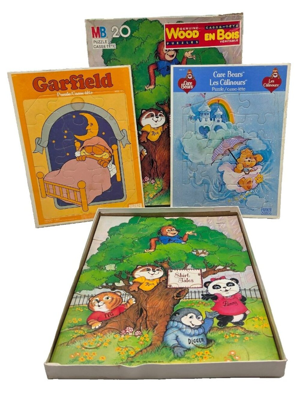 Vintage Children’s Puzzle Wooden Shirt Tales Chipboard Garfield Care Bear Read